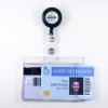 The image displays an identification badge for a security agent labeled 'AGENT DE SECURITE.' It includes the name 'Paul Bertrand,' with a photo, badge number, and a magnetic strip. The badge is attached to a retractable reel labeled 'Avery.'