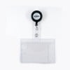 The image shows a retractable badge holder attached to a clear plastic ID holder. The badge holder features an Avery logo on a black circular reel.