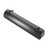 The image shows a black cylindrical object, resembling a thermal printer or label maker.