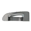 The image features a gray stapler, showcasing its sleek design and handle. The stapler is viewed from the side, highlighting its contours and fastening mechanism.