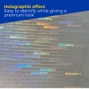 Holographic panel with repeated multicolor word "SECURITY" and blue banner reading "Holographic effect"