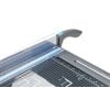 The image shows a professional paper cutter with a transparent blade and a grid-patterned cutting surface. It is designed for precise paper cutting.