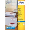 The image shows Avery address labels for inkjet printers, characterized by being smudge-free. Next to the labels, there are some envelopes with addressed labels and a cup of coffee on the table.