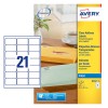 The image shows a package of transparent address labels from the Avery brand, highlighting their invisibility once applied. There is also an illustration of various colored envelopes in the background.
