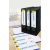The image features three black binders labeled 'MARKETING', 'RECEIPTS', and 'CLIENTS' positioned on a desk. In front of the binders are sheets of paper with labels such as 'MARKETING', 'BUDGETS', 'CLIENTS', and 'SALES LEAD'. A keyboard is visible in the background, suggesting an office setting.