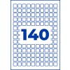 Blue outlined grid of small rounded squares with large blue number 140 in center