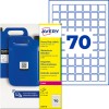 Avery heavy duty label pack with blue jerrycans and number 70 grid illustration