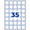 Grid of blank blue-outlined squares with large blue number 35 in center