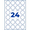 Sheet with 24 blue-outlined circle labels and large blue number 24 in center