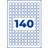 Blue outlined grid of small rounded squares with large blue number 140 in center