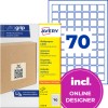Avery multipurpose label pack with 70 small square labels and packaging