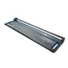 The image shows a paper cutter featuring a grid design for precise measurements. It has a sleek black and blue color scheme, designed for cutting paper or similar materials accurately.