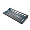 This is a cutting machine with a black and blue design, designed for precise cutting on a marked surface.
