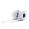 The image shows two rolls of white tape with a smooth, textured edge. They are lying next to each other with one end hanging loose.