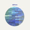 Round holographic sticker with repeated word "SECURITY" in blue tones