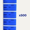 Vertical strip of blue Avery security labels with numbers and 'x500' text