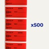 Strip of red Avery security labels with serial numbers and signature/date lines