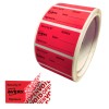 Roll of pink Avery security labels and one peeled label showing 'VOID/OPEN' backing