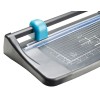 The image shows a paper trimmer with a cutting blade and a grid pattern base for measurements, useful for precise cutting of paper or similar materials.