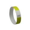 The image shows a green wristband with a white section in the middle displaying a zigzag pattern and a number.