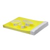 The image features a stack of bright yellow paper or sticky notes with two white bands placed on top, suggesting they are used for organizing or labeling purposes.